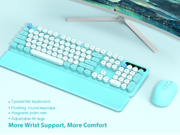 Blue typewriter wireless keyboard mouse combo student apartment cafe office back to school college