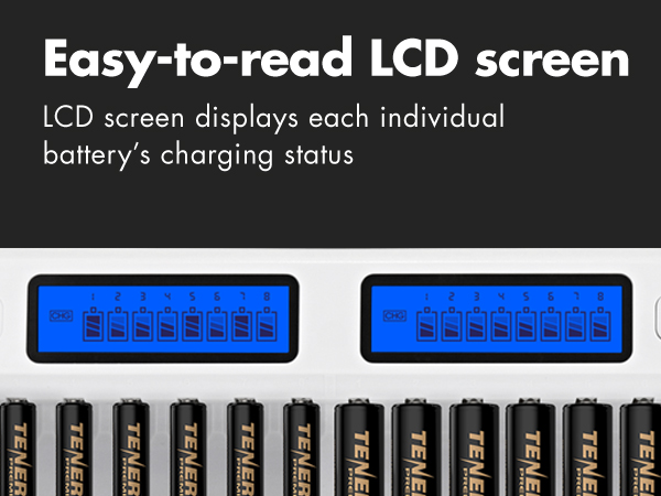 Easy to read LCD screen showing each individual battery&amp;#39;s charging status