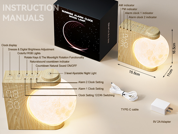 the instruction manuals of moon light alarm clock