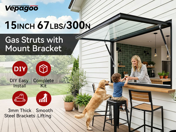 Gas Struts with Mount Bracket DIY Easy Install Complete Kit 3mm Thick Steel Brackets Smooth Lifting
