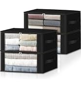 HomeHacks 4-Pack Clothes Organizer Storage Bags, 35L Storage Bins, Black | Foldable Storage Box C...