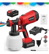 Hancaner Cordless Paint Sprayer, HVLP Spray Gun 20V 4.0AH Battery Powered with 3 Nozzles and 3 Pa...