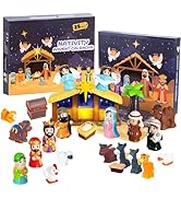 Lighted Nativity Set for Kids, Nativity Advent Calendar 2025 with Manger Scene Figures &amp; Stable, ...