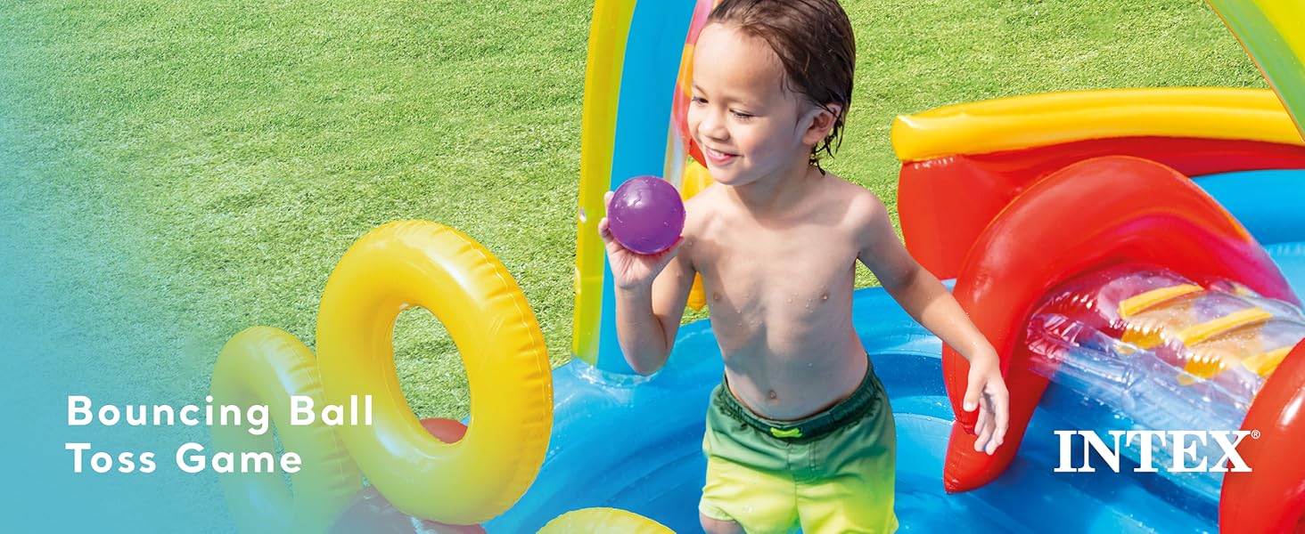 Intex 9.75 x 6.3 Foot Rainbow Slide Inflatable Pool and Water Slide Ring Center