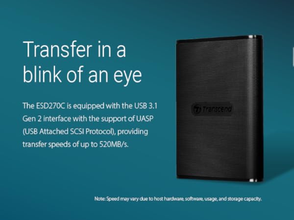 External SSD, ESD270C, USB 3.1 Gen 2, Type C