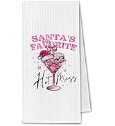 ChissNook Pink Bow Disco Christmas Cocktail Kitchen Towels, Cocktail Lover Gifts Dish Towels Dryi...