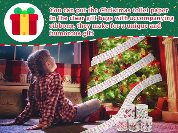 5 Rolls Christmas Toilet Paper Roll Tissue Napkin Santa Tree Pattern for Xmas Holiday
