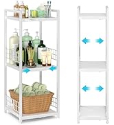 DAOUTIME Expandable Slim Storage Shelf, 3 Tier Metal Shelving Unit for Bathroom Storage Organizer...