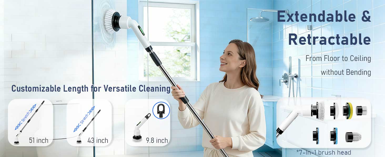 Extendable &amp;amp;Retractable Electric Spin Scrubber
