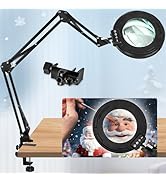 HITTI Ultra Long 12X Magnifying Glass with Light and Clamp, 5 Color Modes Steepless Dimming Desk ...