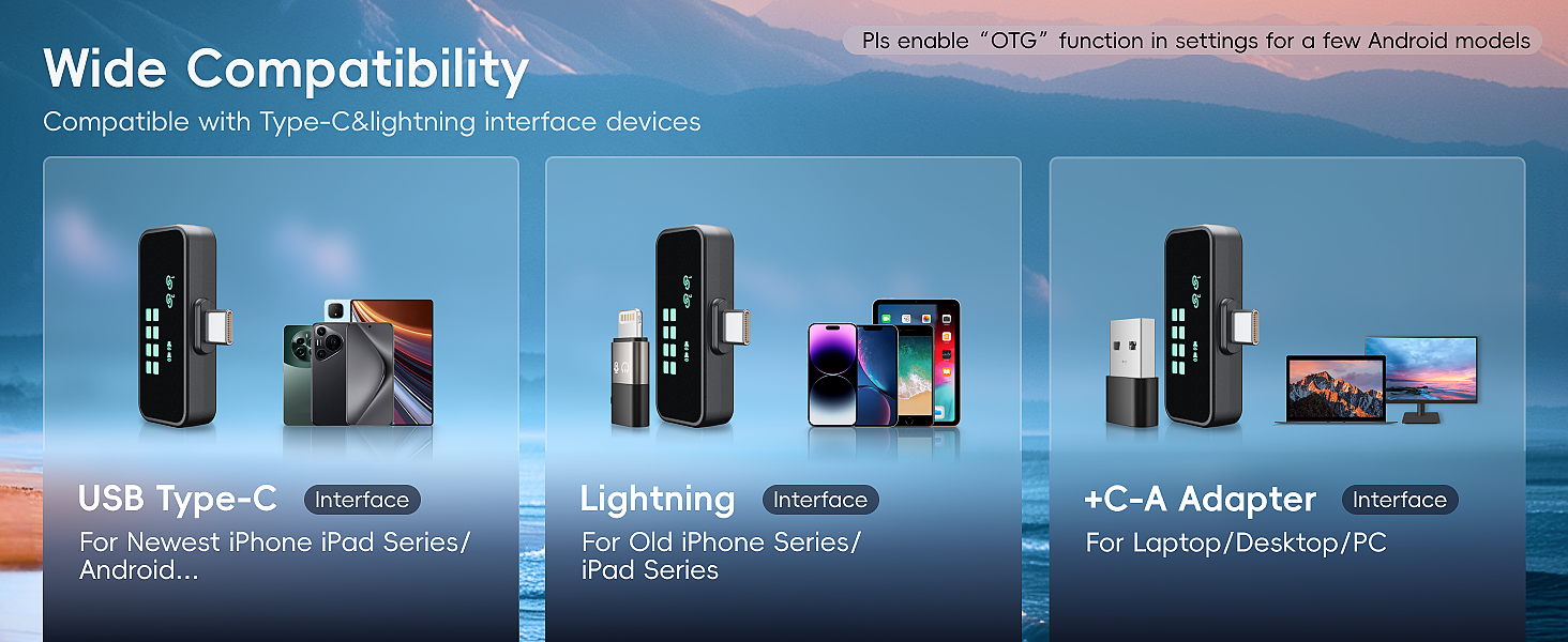 Wireless lavalier microphone for vlogging. Compatible with phones, tablets and computers