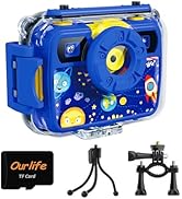 Ourlife Kids Camera, Selfie Waterproof Cameras Toys for Toddler, 1080P 8MP 2.4 Inch Large Screen ...