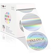 PARLAIM 2”Thermal Label Stickers,Holographic Silver Thermal Label, Self-Adhesive Round Printable ...