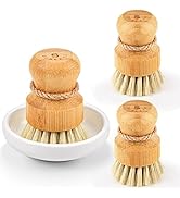 Bamboo Dish Scrub Brushes by Subekyu, Kitchen Wooden Cleaning Scrubbers Set for Washing Cast Iron...
