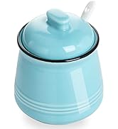 Porcelain Salt Bowl with Lid and Spoon,Ceramic Sugar Bowl 12oz (Turquoise)