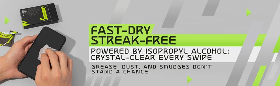 Fast-dry streak-free phone screen wipes with isopropyl alcohol for crystal-clear cleaning