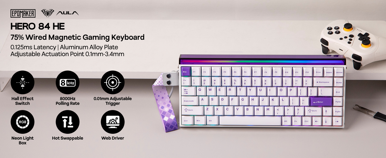 Hall Effect Keyboard with Neon RGB Light Box