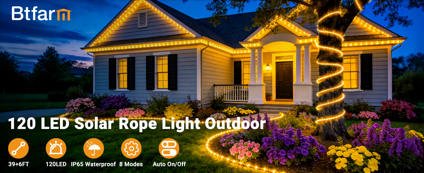120LED solar rope lights