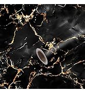 Nuxovilar Black Gold Marble Textured Peel and Stick Wallpaper, 15.75"x39.37", Self-Adhesive Conta...