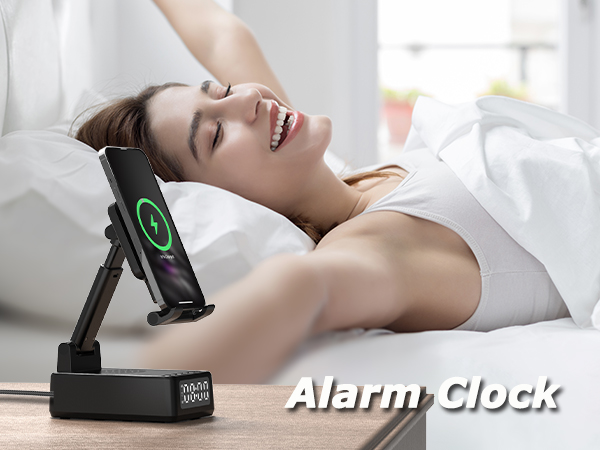 Cell phone stand hloder wtih bluetooth speaker also has Loud alarm function for Heavy Sleepers