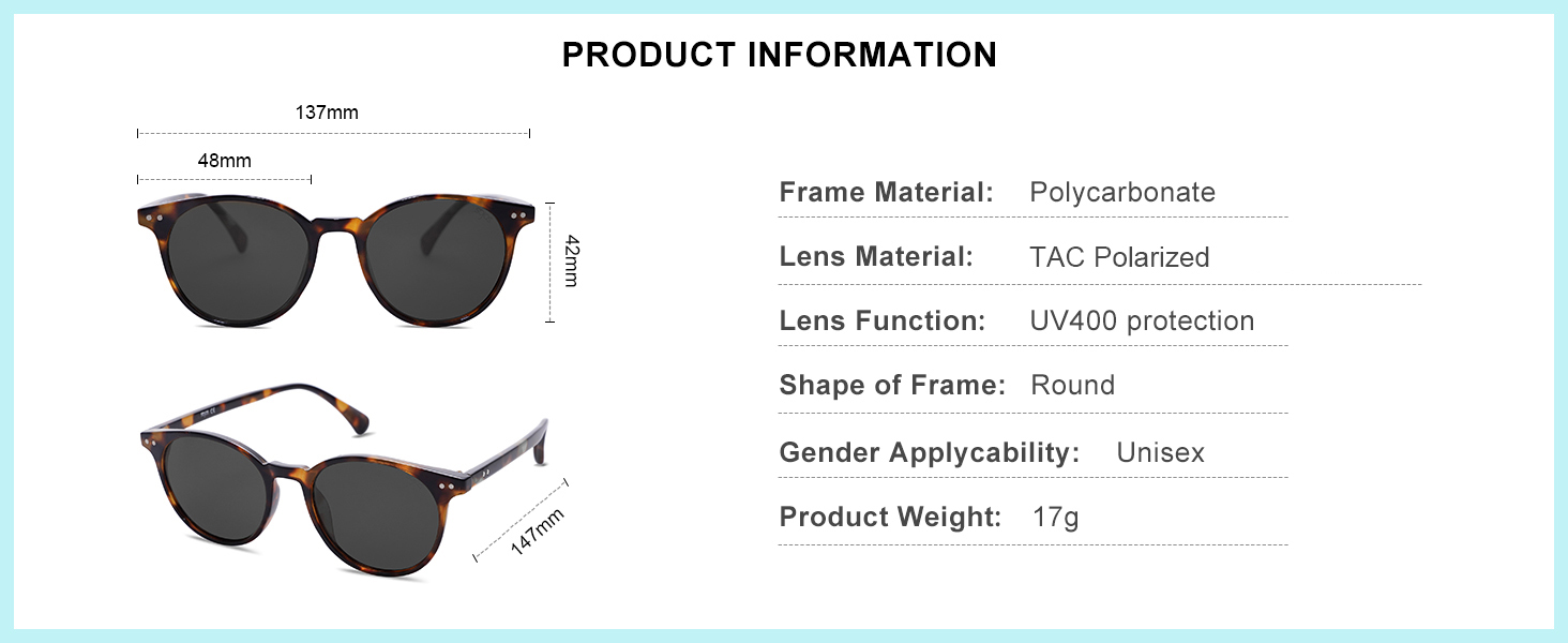 SOJOS Small Round Classic Polarized Sunglasses for Women Men Vintage Style UV400 Lens MAY SJ2113