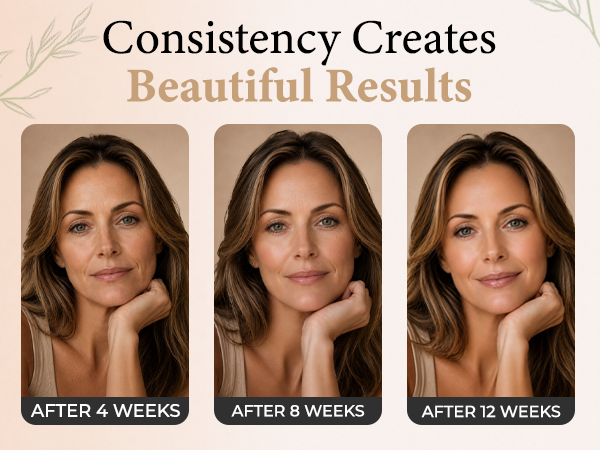 A Womens Progression Over Time Using KET WUBZ Lymphatic Contour Face Brush