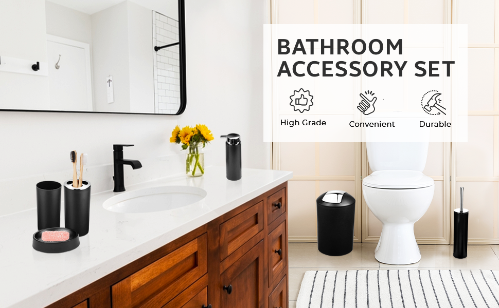 black bathroom accessory set, black modern bathroom set