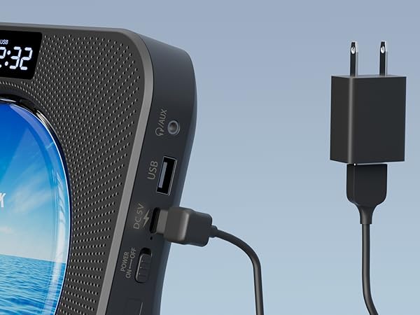 MEGATEK CP28BR Portable CD Player is Powered and Operated with a USB-C Power Adapter