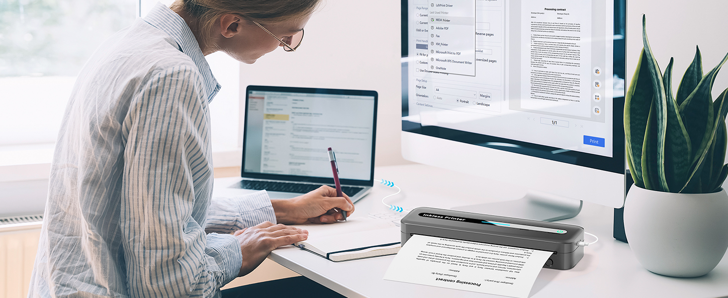 portable printers wireless for travel thermal bluetooth inkless 300dpi M832 phone laptop compact