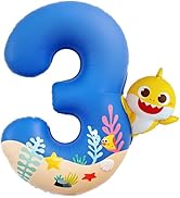 PartyWoo Baby Shark Blue Foil Number 3 Balloon 40 Inch Blue Mylar Helium Birthday Number Balloons...