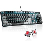 Mechanical Gaming Keyboard, 104 Keys Blue Backlit Keyboard with Red Switches Double-Shot Keycaps,...