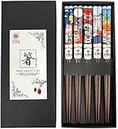 LANHUTHS Wooden Chopsticks Reusable 5 Pairs Lucky Cat Design Gift Set Hand-made Japanese style 8....
