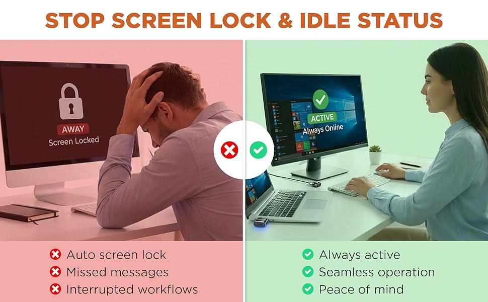 Side-by-side comparison of screen locked status and always active computer desktop