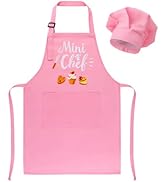 XLSXEXCL Kids Apron and Chef Hat Set, “Mini Chef” Funny Apron Adjustable Kitchen Apron for Boys a...