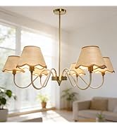 Phaosio 39" Boho Rattan Chandelier, 6-Light Rattan Pendant Light, Handwoven Natural Rattan, Rusti...