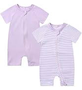 Feidoog 2PCS Baby Boys and Girls' Summer Short Sleeve One-Piece Romper Cute Cartoon Zipper Jumpsu...