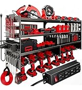 33" W Power Tool Organizer with Charging Station, 4 Layers Heavy Duty Metal Tool Storage Rack Wal...
