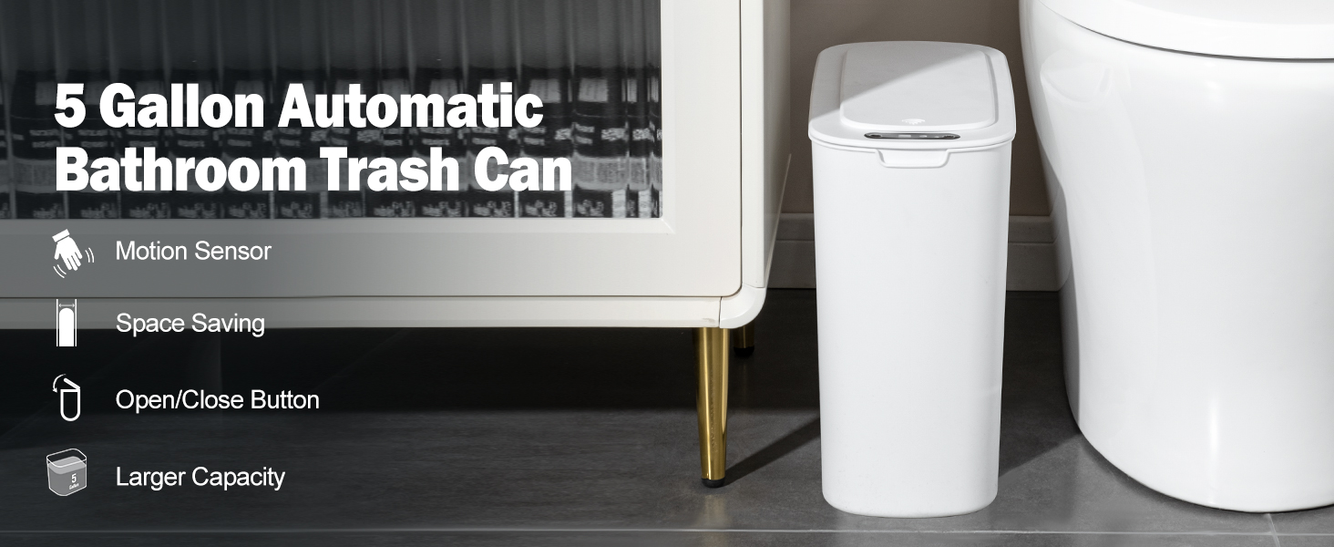 5 Gallon automatic white bathroom trash can
