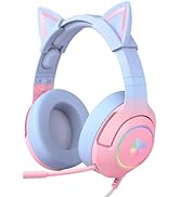 PHNIXGAM Gaming Headset for PS4, PS5, Cat Ear Headphones with Retractable Microphone, RGB Backlig...