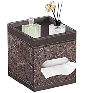 Square Tissue Box Cover with Storage Tray,PU Leather Tissue Cube Box Holder,Decorative Tissue Hol...