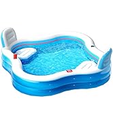 QPAU Inflatable Swimming Pool with 2 Seats and Backrests, 80" L x 80" W x 27" D Large Full-Sized ...