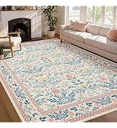 Joydeco Boho Floral Light Pink 5x7 Area Rugs for Bedroom Girls Playroom, Machine Washable Kids Ro...