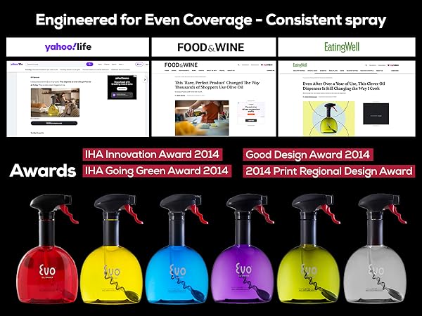 Evo Original Oil Sprayer, Non-Aerosol for Olive Oil, Cooking Oils, and Vinegars