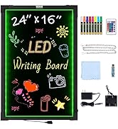 VEVOR LED Message Writing Board, 24"x16" Illuminated Erasable Lighted Chalkboard, Neon Effect Men...