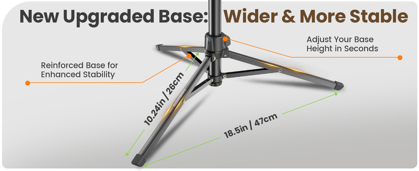 Stable 47cm leg span lowers center of gravity, prevents tipping.