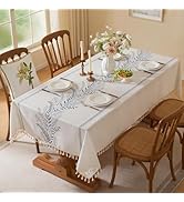 Laolitou Spring Table Cloth Rectangle Table, Embroidery Heavy Duty Cotton Linen Tablecloth, Farmh...