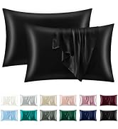 OTOSTAR Set of 2 Standard Size Satin Pillowcases, Black Pillowcase for Hair and Skin, Soft Breath...
