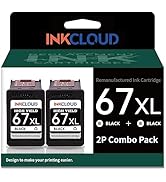 INKCLOUD Remanufactured 67xl Black High-Yield Black Ink Cartridge Compatible with HP 67 67XL for ...