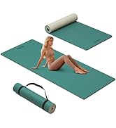 HAHE Yoga Mat Thick, 72"x32"x0.4"Th (10mm), Wide Non-Slip Exercise Mat with Carry Strap, Double-S...