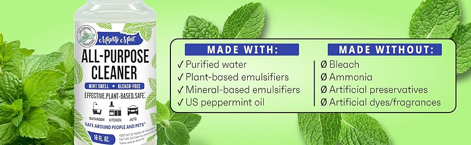 Ingreditents, Made With, Made Without, Peppermint, Cleaner, Spray, All-Purpose, multipurpose 